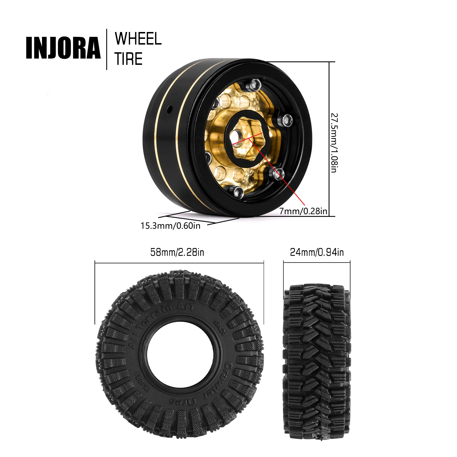 INJORA Black Coating Brass 1.0 - đánh giá và giá Wheel Hex Adapter